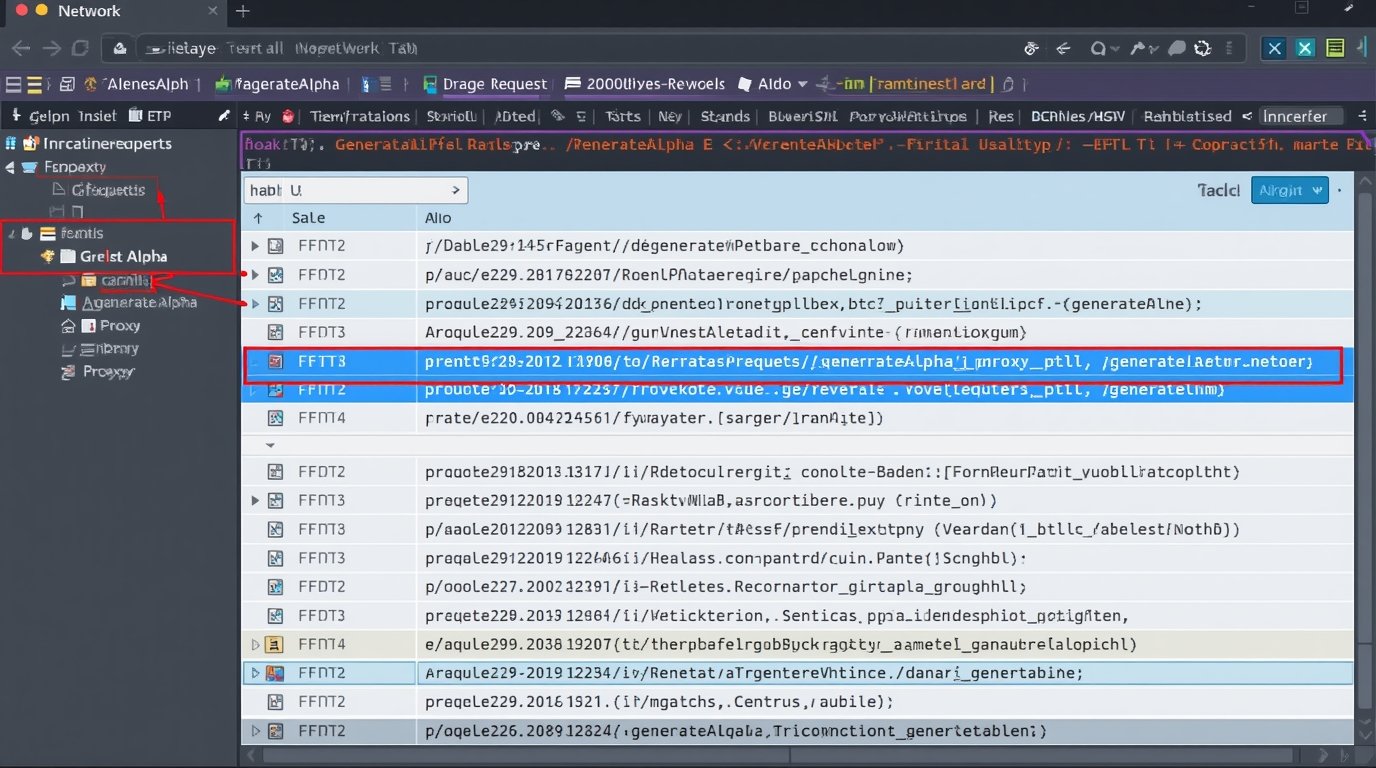 How to Identify Relevant Requests on janitor aiLook for requests with endpoints like: /generateAlpha /proxy /completions These typically handle AI model generation and are crucial for debugging.  Highlighting /generateAlpha in Network Tab]