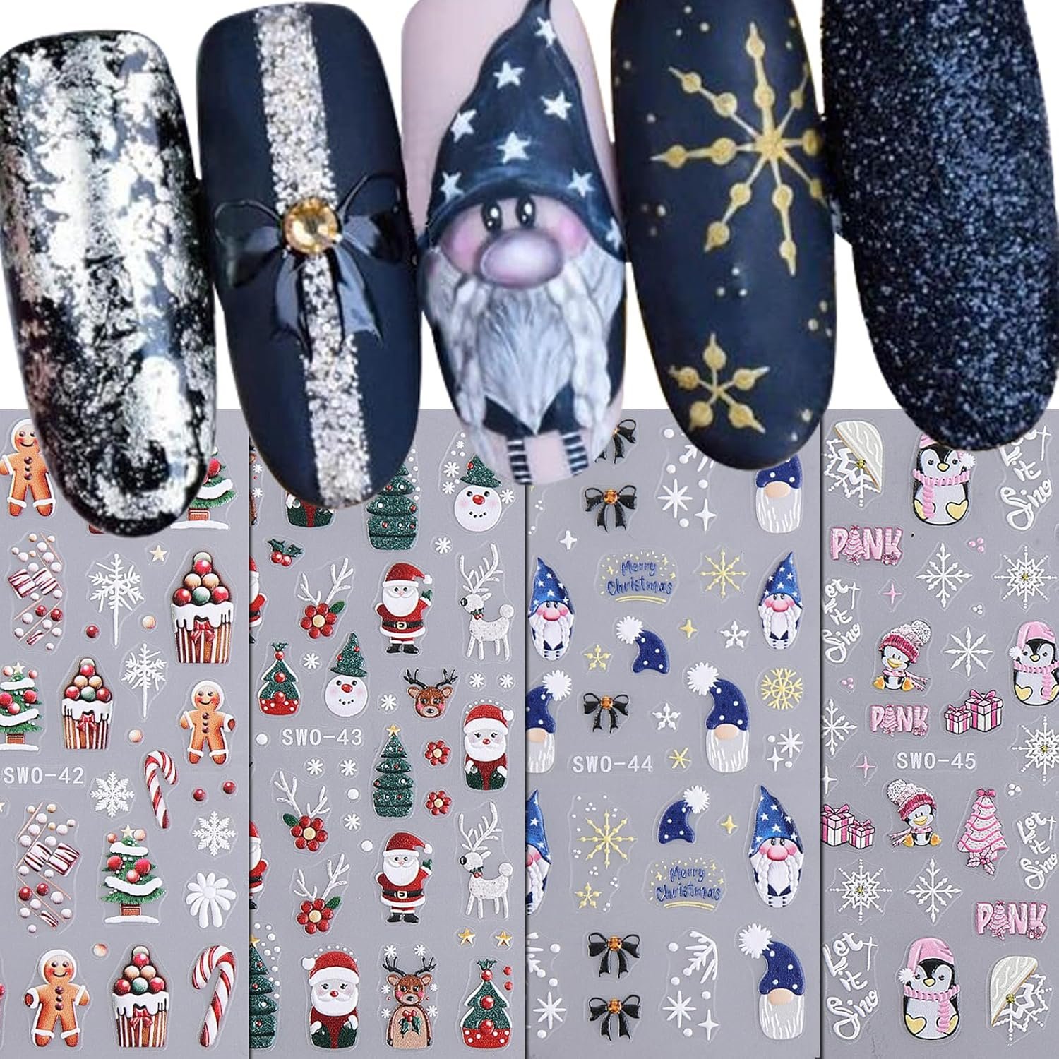  CHRISTMAS Nail Decals Cute Dog Christmas Tree Ornament Lights Nail ...