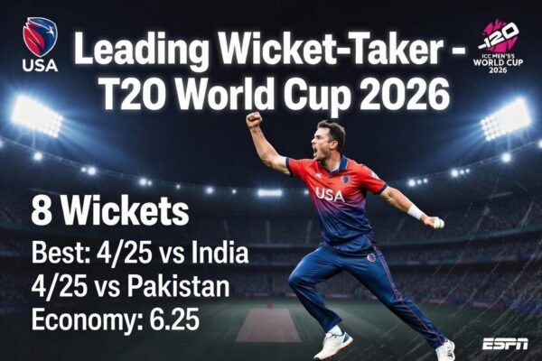 Shadley van Schalkwyk leads the 2026 T20 World Cup with 8 wickets, including back-to-back 4/25 spells vs India and Pakistan...