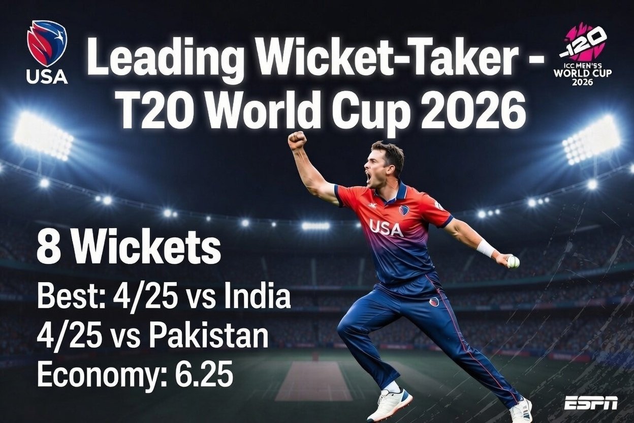 Shadley van Schalkwyk leads the 2026 T20 World Cup with 8 wickets, including back-to-back 4/25 spells vs India and Pakistan...