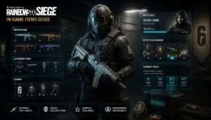 Rainbow Six Siege in-game items including operators, weapon skins, cosmetics, and rewards