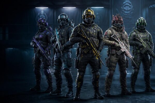 Rainbow Six Siege Operators showcasing customizable in-game items and weapon skins.